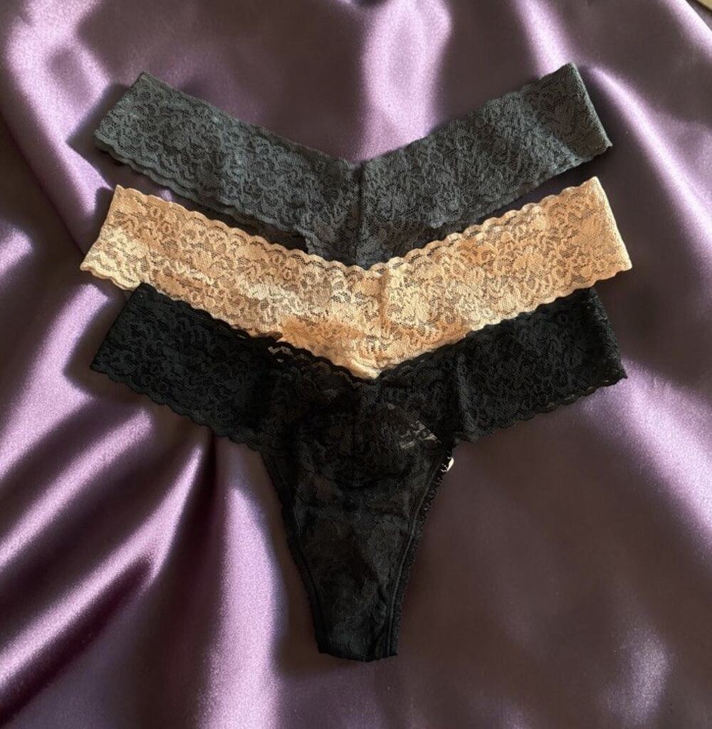 3 x VICTORIA’S SECRET The Lacie Thong Panty One Size BLACK • BEIGE • GREY ~ NWT